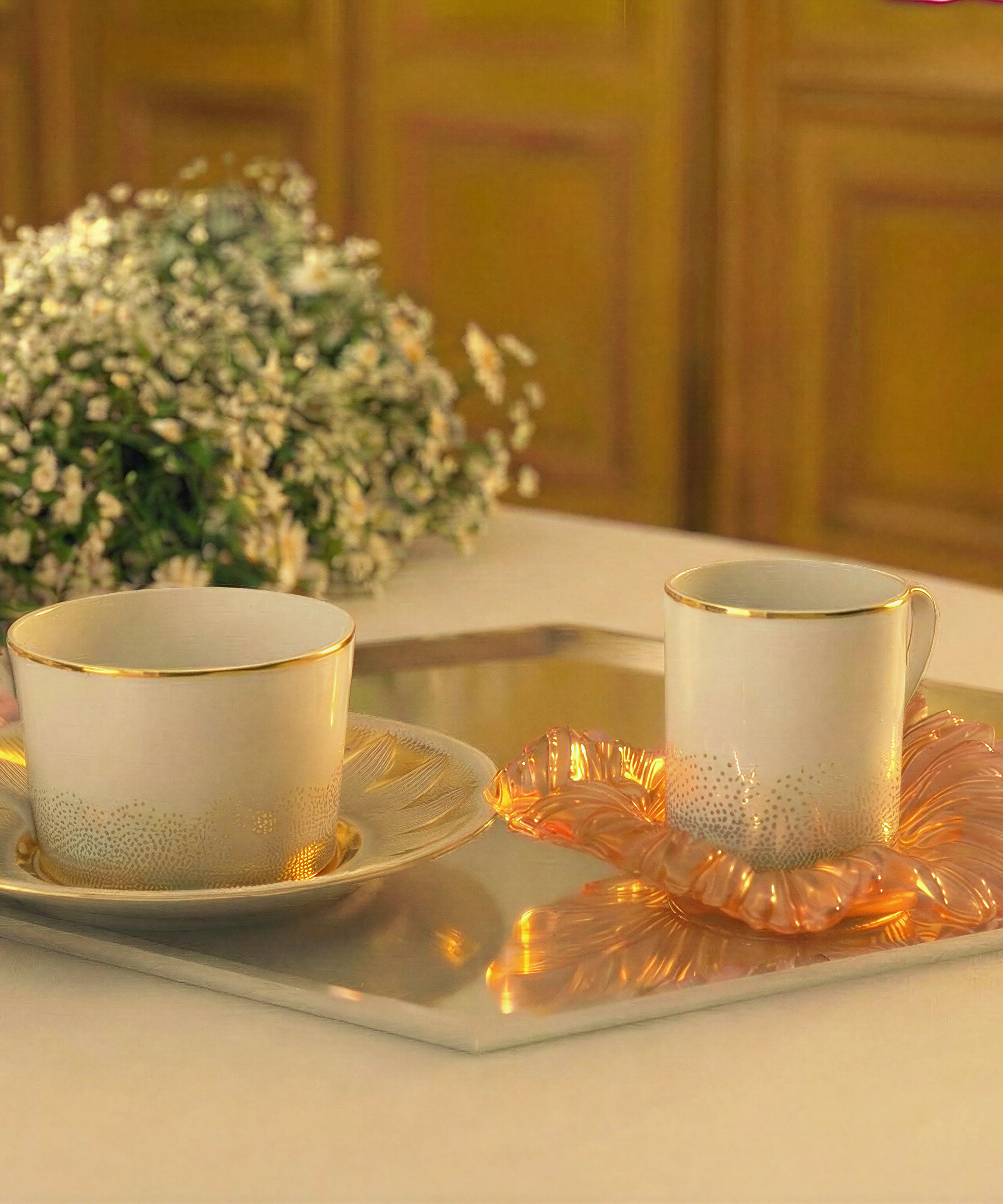 Or d'Abeille Coffret de 2 tasses à thé avec soucoupe porcelaine - Image 4
